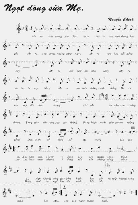 Sheet nhạc Ngọt Dòng Sữa Mẹ